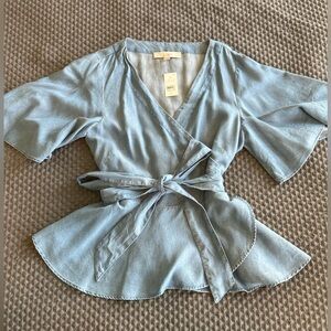 Loft peplum top denim color size small NWT